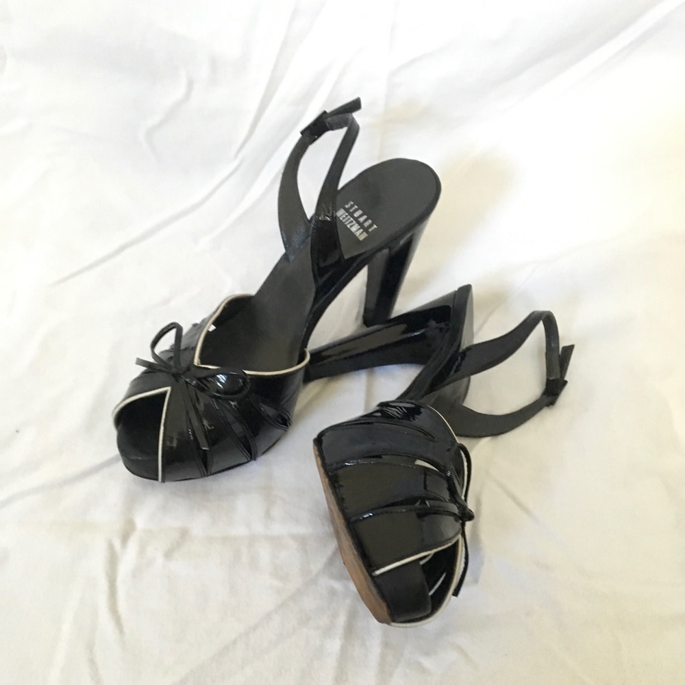 Stuart Weitzman Black Patent Bow Sandals